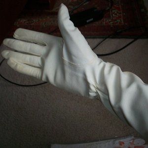 Miss Aris White 10” Poly Embroidered DRESS GLOVES Opera Formal + Longer Set